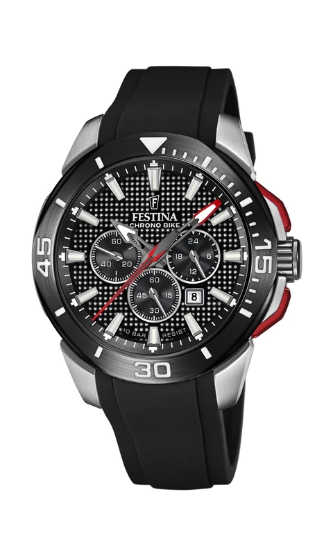 Festina F20642/4 Men's Analogue Quartz Watch with Silicone Strap, Silver/Black, Standard Size, Strap.