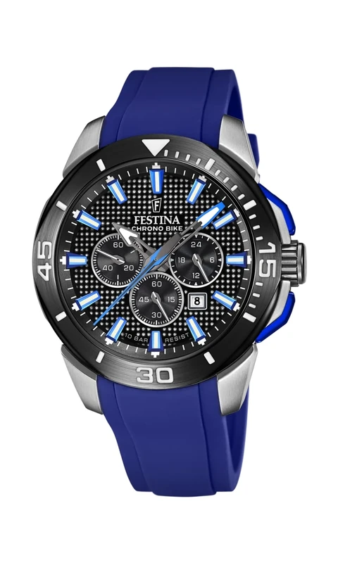 Festina F20642/1 Men's Analogue Quartz Watch with Silicone Strap, Silver-Black-Blue, Standard Size, Strap.