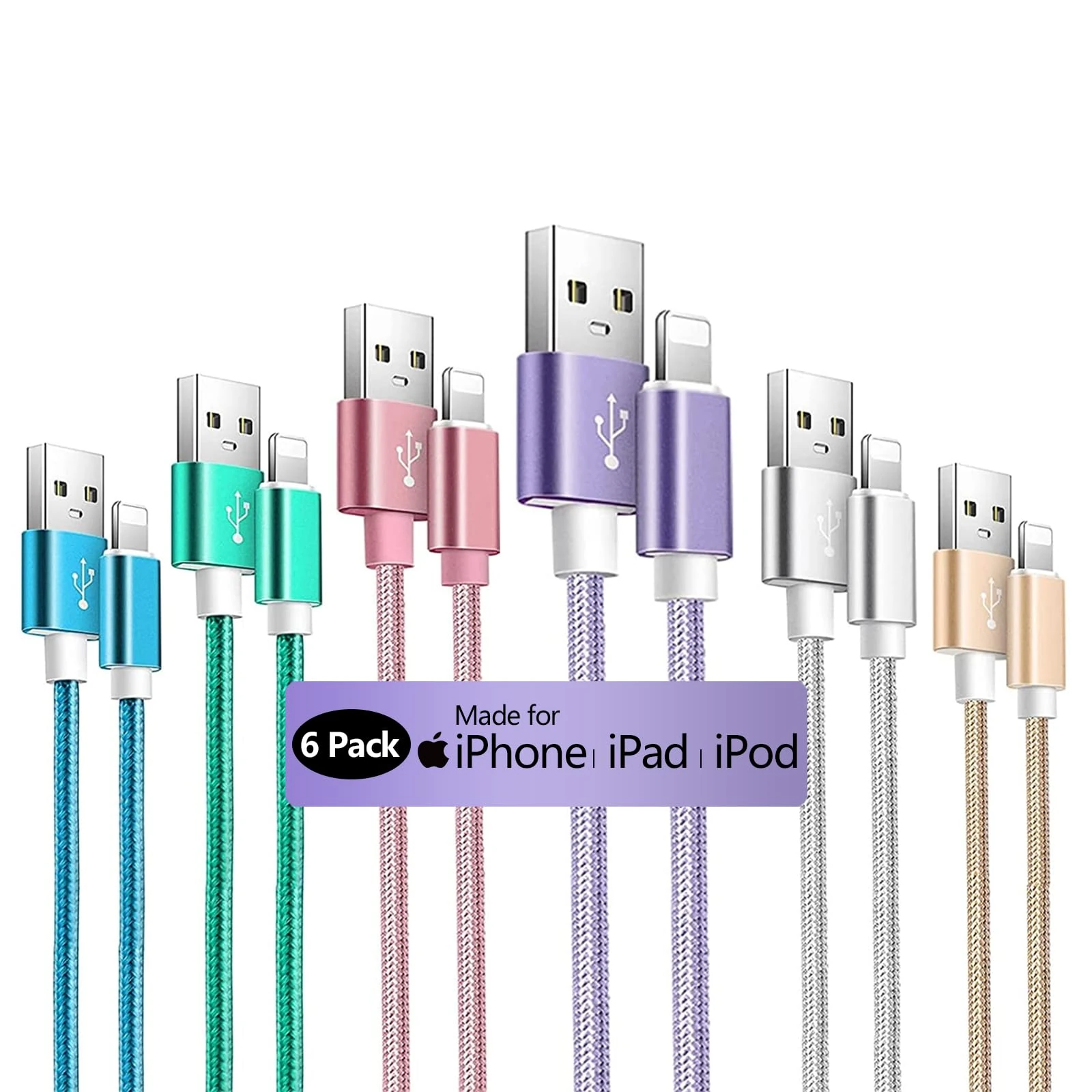 iPhone Charger Cable, 6Pack [3/3/3/6/6/10FT] MFi Certified Lightning Cable - Fast Charging & Sync, Compatible with iPhone 14/13/12/11/XS/XR/X/8/7/6/6 Plus/5/5S, iPad, iPod, AirPods