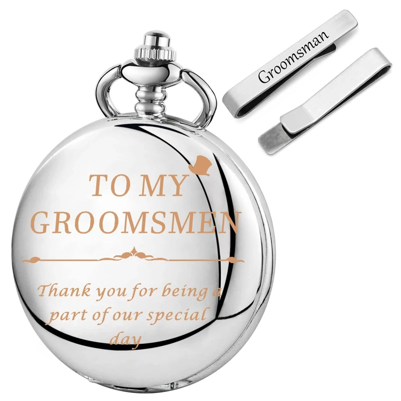 Tiong Personalised Groomsmen Wedding Pocket Watch and Tie Clip