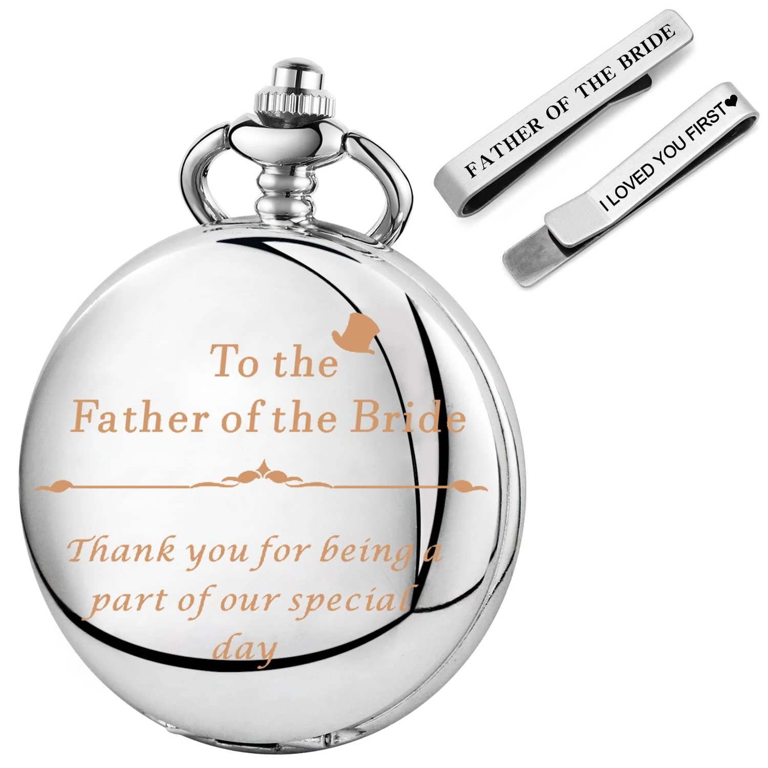 Wedding Pocket & Fob Watches Mens Wedding Marriage Tie Clip Bar Keepsake Gifts with Box for Father of The Bride