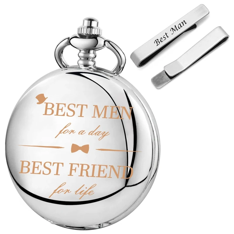 Tiong Wedding Pocket Watch & Silver Tie Clips - Best Man Gift - Image 1