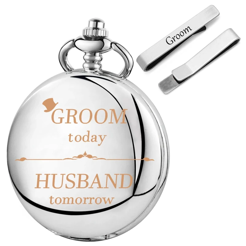 Tiong Silver Tie Bar and Pocket Watch - Groom Wedding Gift Set