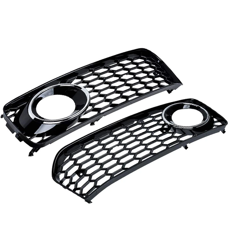 Astra Depot Compatible for Mesh Fog Light Honeycomb RS5 Style Grill Gloss Black/Chrome Audi A5 S-Line S5 B8 2008-2012