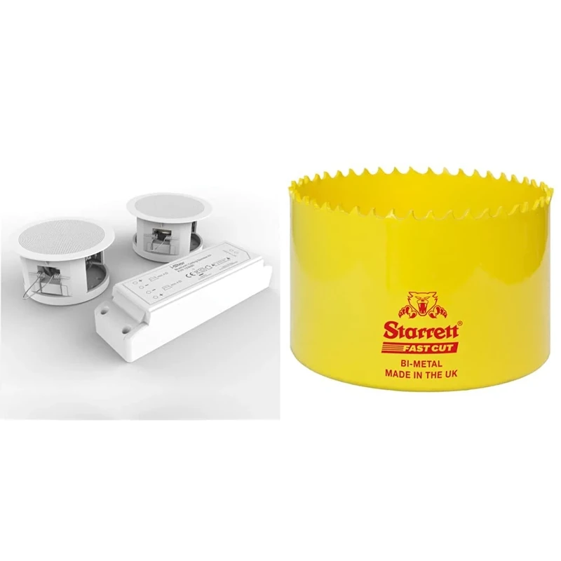 i-Star Ceiling Bluetooth Speakers Complete Kit - Easy To Install Ceiling Speakers Fit in Existing Downlight Cut-Out Easy To Pair Bluetooth,White & Starrett FCH0278 Bi Metal Fast Cut Hole Saw, 73mm - Image 1