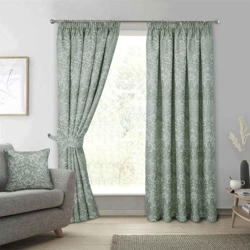 Sundour Floral Keswick Pencil Pleat Curtain Pair Sage Green 46x54