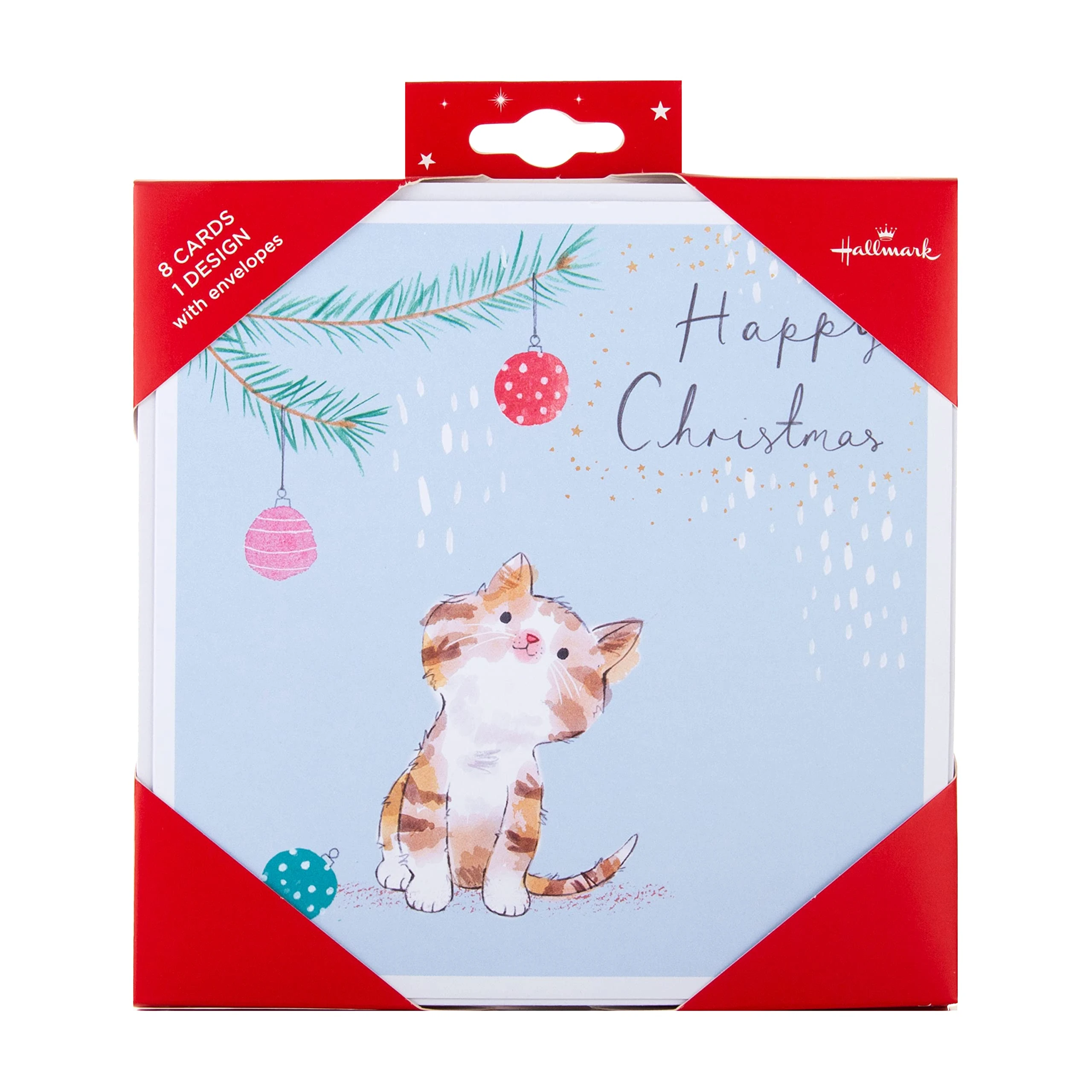 Hallmark Christmas Cards, Contemporary Festive Cat Design, Pack of 8, 25572283, Cute Cat Christmas Card Pack