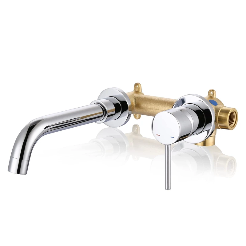 ARCORA Wall Mount Bathroom Faucet, Chrome Single Handle Bathroom Sink Faucet Wall Mounted, Rough-in Valve Included