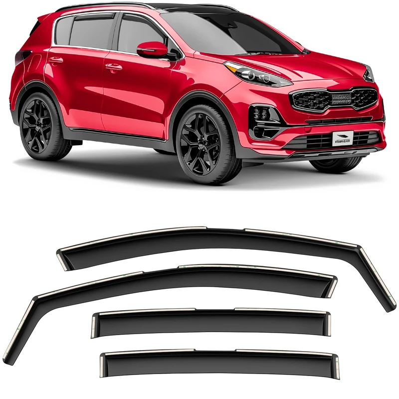 Voron Glass in-Channel Extra Durable Rain Guards for Kia Sportage 2017-2022, Window Deflectors, Vent Window Visors, 4 Pieces - 200310