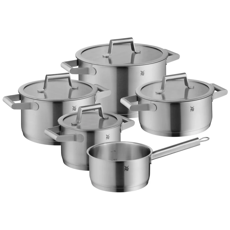WMF Comfort Line Saucepan & Set Induction 5-Piece Cromargan Stainless Steel Matte Peeling Stackable Set with Glass Lid