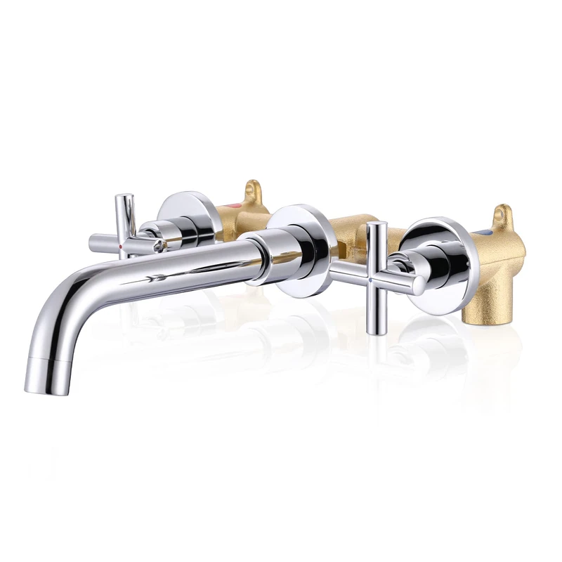 ARCORA Wall Mount Bathroom Faucet, Chrome Bathroom Sink Faucet, 2 Handle Wall Mount Vessel Sink Faucet Rough in Brass Valve Included