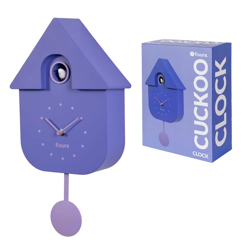 Fisura - Purple cuckoo clock. Original wall clock for gift. Modern and colorful wall decoration 3 AA batteries not included, ABS plastic, 21,5 x 8 x 41,5.