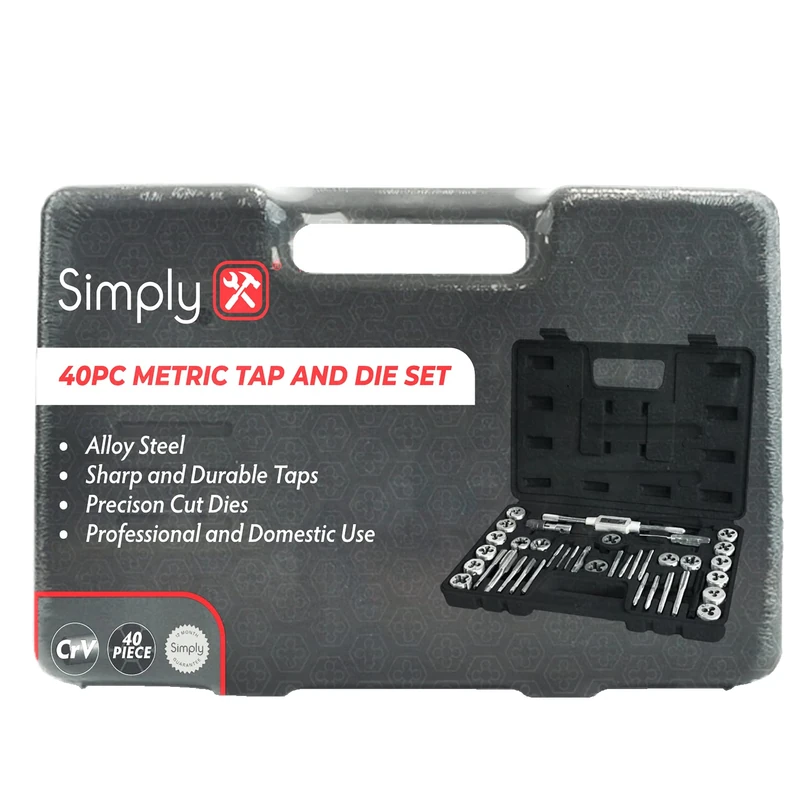 Simply TSET29 40 Piece Metric Tap & Die Set with Carry Case - Chrome Vanadium - Multiple Sizes