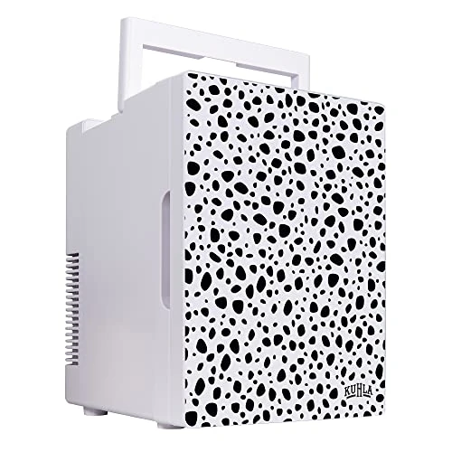 Kuhla Mini Fridge White Dalmation Spot Design 8Litre/10 Can Mini PortableCooler & Warmer for Drinks K8CLR1001-1033,Cosmetics/Makeup/Skincare,AC/DC Power,RetroStyle,White,For Bedroom,Home,Caravan,Car