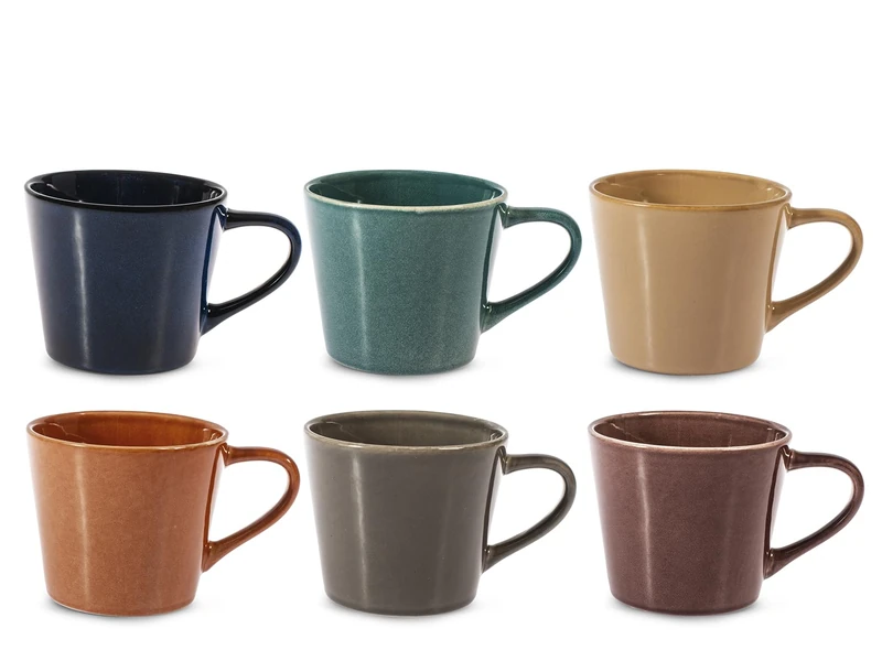H&H Tierra Set of 6 Jumbo Stoneware Mugs Assorted Colours cc460 Autumn Colours