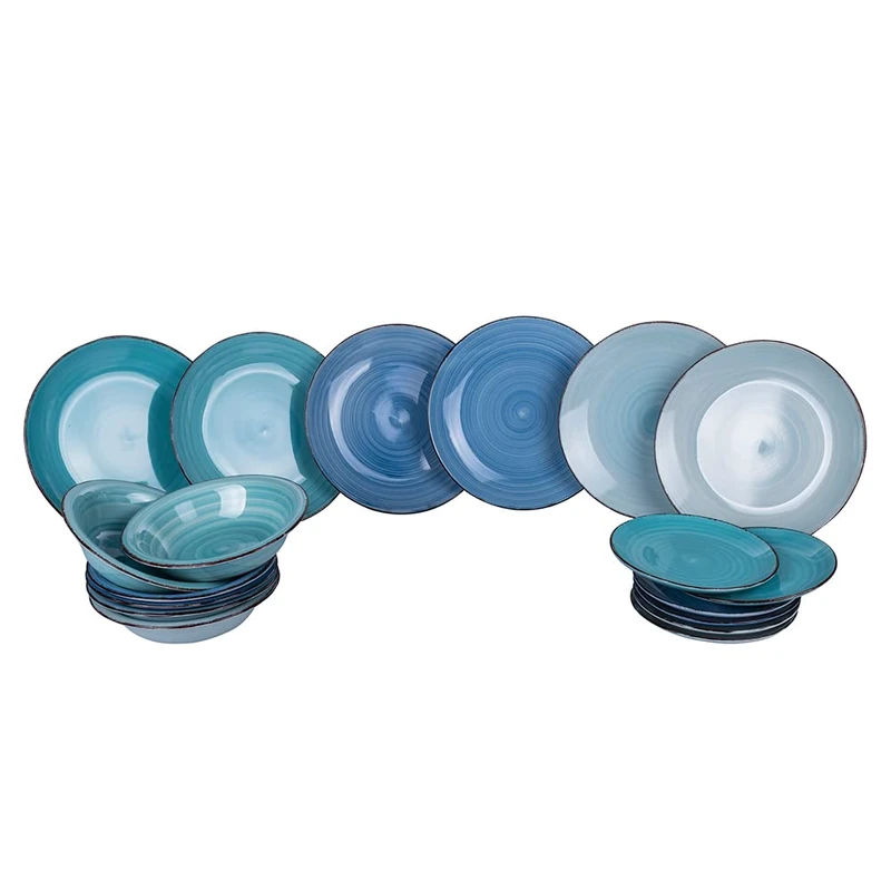 Dishes Set 18 Pieces in Stoneware, 6 Different Table Places, Baita Acqua Ocean