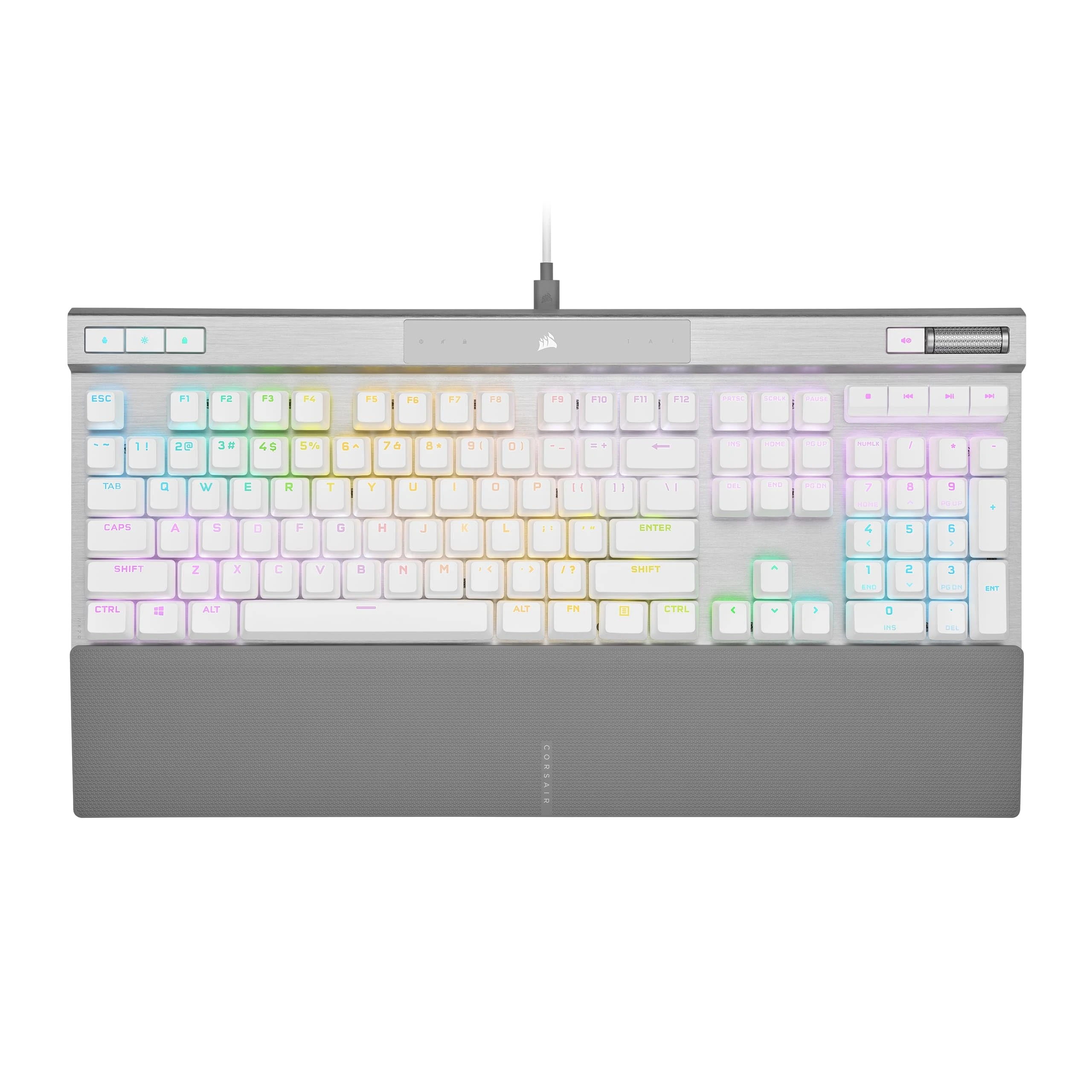 Corsair K70 PRO RGB Optical-Mechanical Gaming Keyboard - OPX Linear Switches, PBT Double-Shot Keycaps, 8,000Hz Hyper-Polling, Magnetic Soft-Touch Palm Rest - NA Layout, QWERTY - White