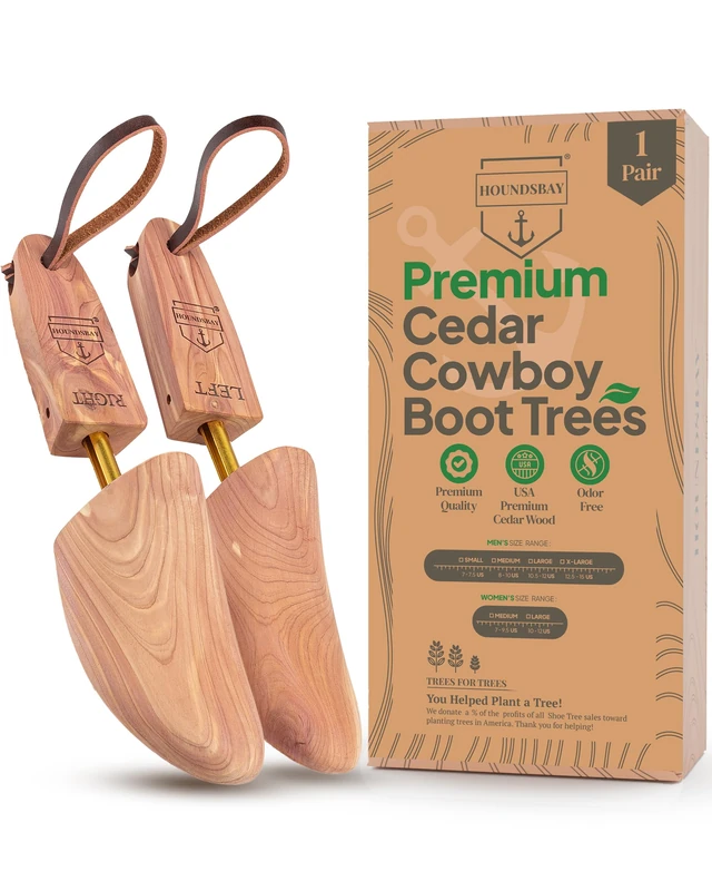 HOUNDSBAY Cowboy Boot Trees, Cedar Western Boot Tree for Men & Women, Shoe Tree for Boots, Boot Stretcher & Shaper, Cedar, Women's Medium = 7-9.5 US
