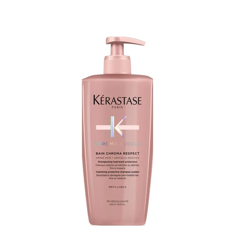 Kérastase Chroma Absolu, Hydrating and Protective Shampoo, Sensitised or Damaged Color-Treated Hair, Fine To Medium, With Glycerin, Amino Acid and Hyaluronic Acid, Bain Chroma Respect, 500ml