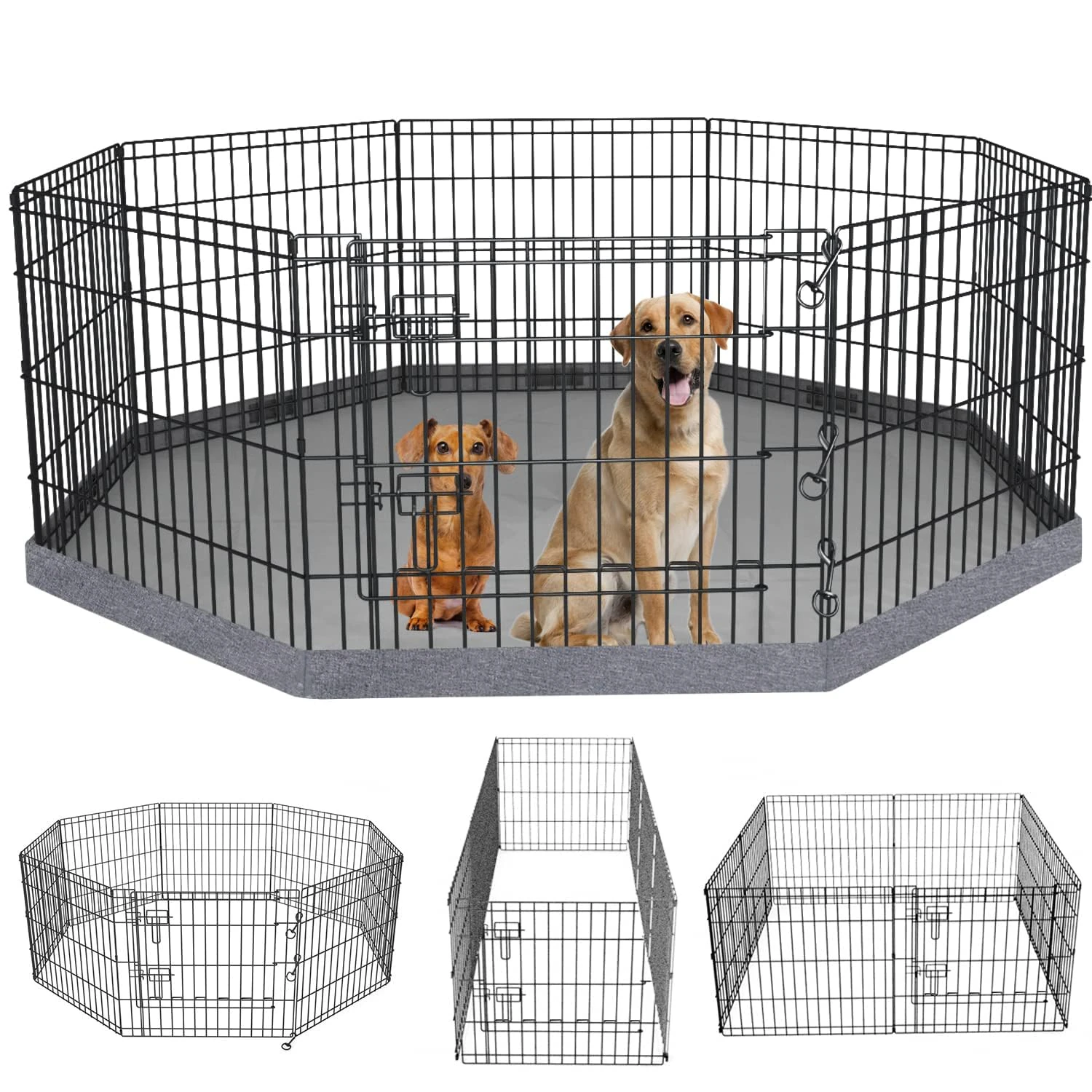 PETIME Foldable Metal Dog Exercise Pen/Pet Puppy Playpen Kennels Yard Fence Indoor/Outdoor 8 Panel 24" W x 30" H with Bottom Pad (with bottom pad, 8 Panels 30" H)