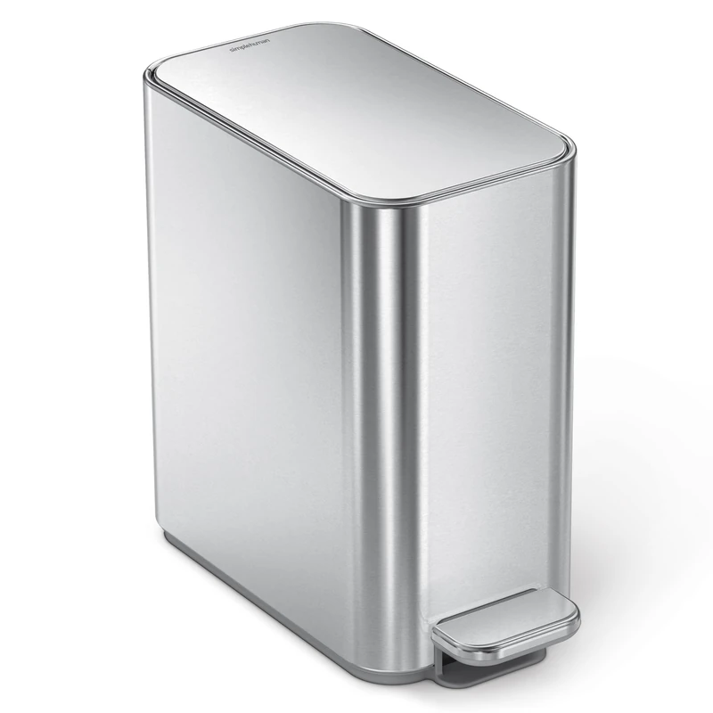 simplehuman Slim Pedal Bin, 5L Compact Bathroom Bin, Liner Pocket®, Sleek Internal Hinge, 150,000-Step All-Steel Pedal, Lid Shox® Silent Close, Brushed Stainless Steel