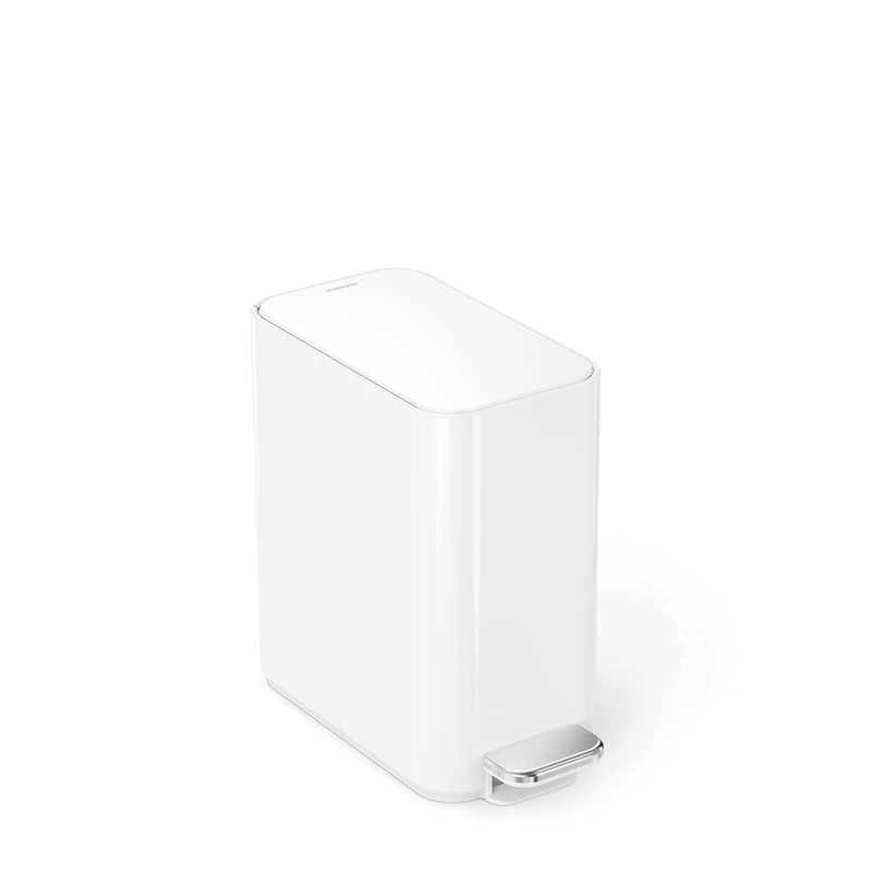 simplehuman Slim Pedal Bin, 5L Compact Bathroom Bin, Liner Pocket®, Sleek Internal Hinge, 150,000-Step All-Steel Pedal, Lid Shox® Silent Close, White Steel - Image 1