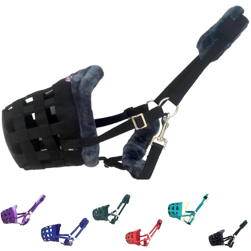 Majestic Ally Mink Fleece Padded Grazing Muzzle Halter - Black