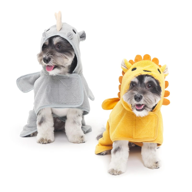 Barkbox Dog Bathrobe Bundle Fast Drying with Hook and Loop Closure & Wrap Tie Snuggle, Easy to Clean, Machine Washable, Dog Coats and Tumble Dry Low - Lion/Rhino, Small