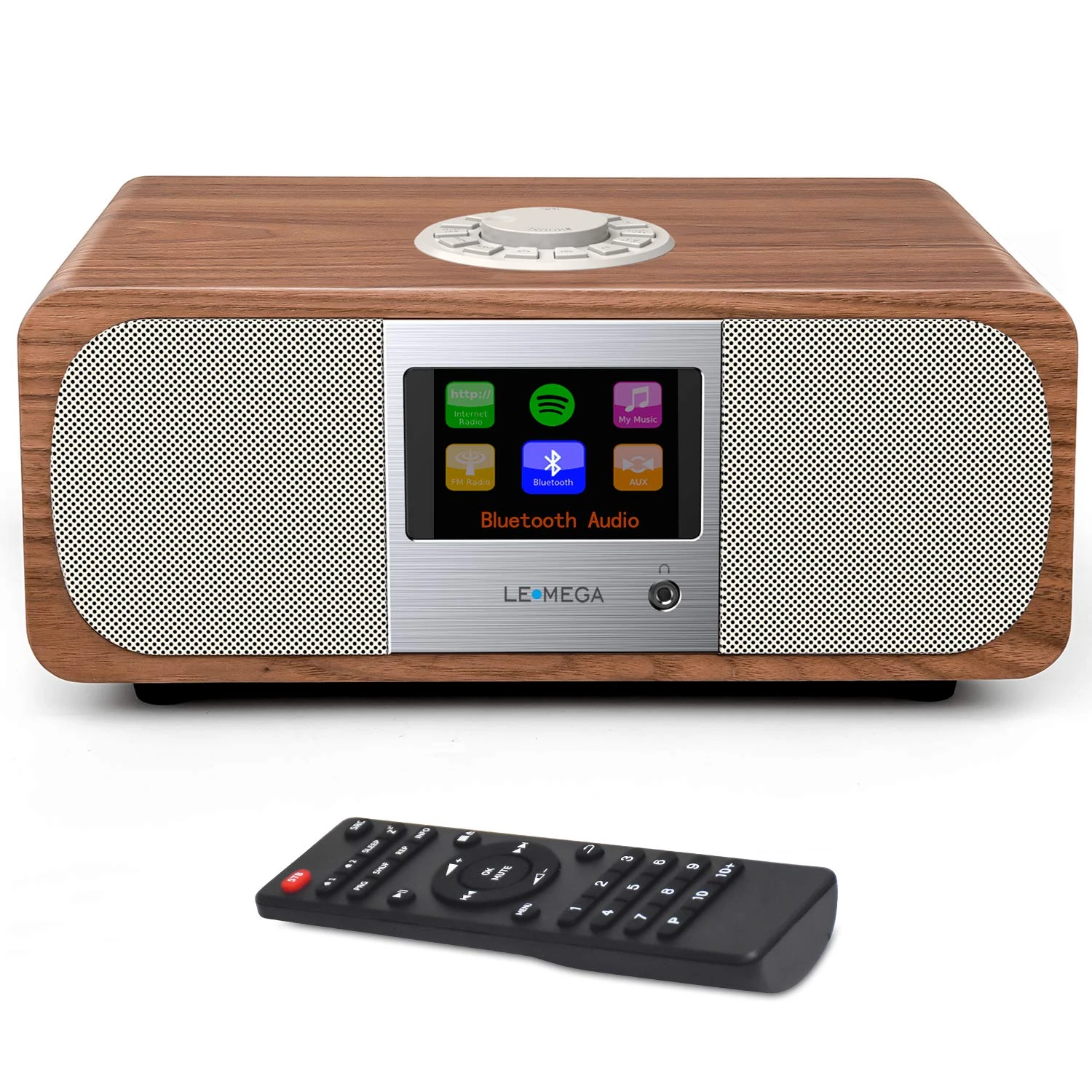 LEMEGA M3+ WIFI Stereo Internet Radio, DAB/DAB+ and FM Digital Radio,Bluetooth Speaker,Spotify Connect,Headphones-Out,AUX-In, 60 Presets,Dual Alarms Clock,Remote and App Control – Walnut