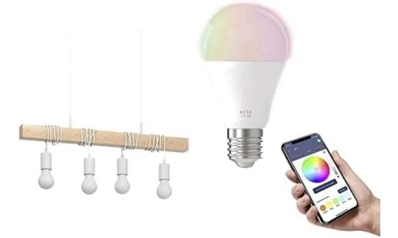 Eglo Pendellampe Townshend, Vintage Pendelleuchte im Industrial Design INKL. 4 E27 Smart Home Connect.z RGB Leuchtmittel, dimmbare Hängelampe aus Stahl und Holz, Weiß, Braun