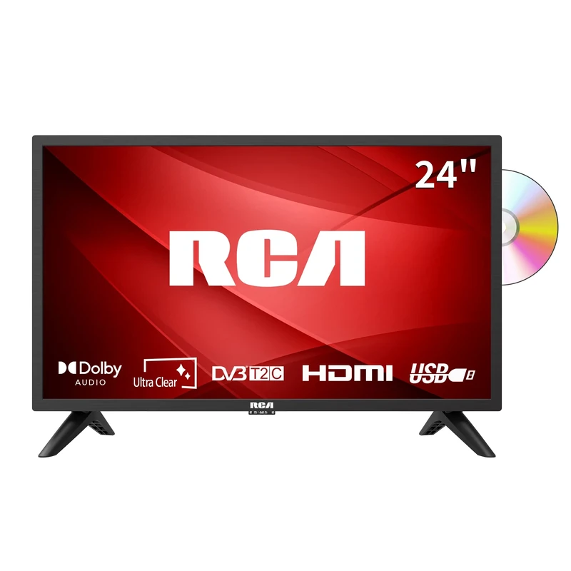 RCA D24F1D 24 Inch Small TV Built-In DVD Player, Freeview HD Dolby Digital Audio,LED Backlighting Display, HDMI VGA PC SCART USB Record Media Player for Small Lounge Kitchen