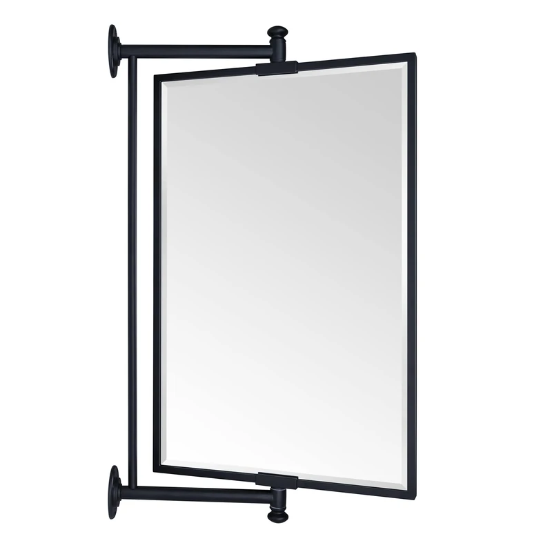 TEHOME Pivot-N-View Bathroom Mirror Side Extentable Wall Mirror Retractable Mirror with Tilt for Vanity in Black Beveled Rectangle Rotating Square Corner Tilting Mirror for Corner Vanity, 14 x 22'' - Image 1