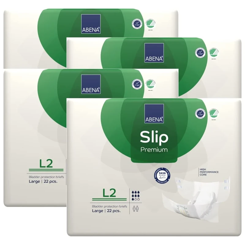 ABENA Slip Premium All-In-One Incontinence Pads For Men & Women, Eco-Labelled - Large 2, 100-150cm Waist, 3100ml Absorbency, 4x 22PK, White