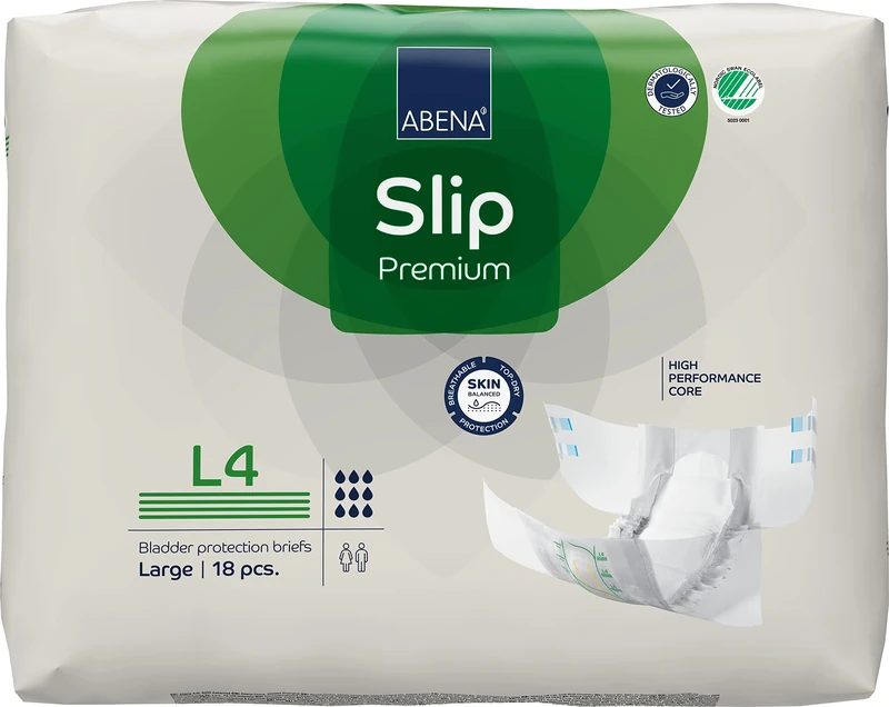 ABENA Slip Premium All-In-One Incontinence Pads For Men & Women, Eco-Labelled Womens, Mens, - Large 4, 100-150cm Waist, 4000ml Absorbency, 4x 18PK, White