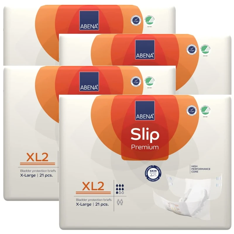 ABENA Slip Premium All-In-One Incontinence Pads For Men and Women, Eco-Labelled Pads - XL 2, 110-170cm Waist, 3400ml Absorbency, 4x 21PK, White