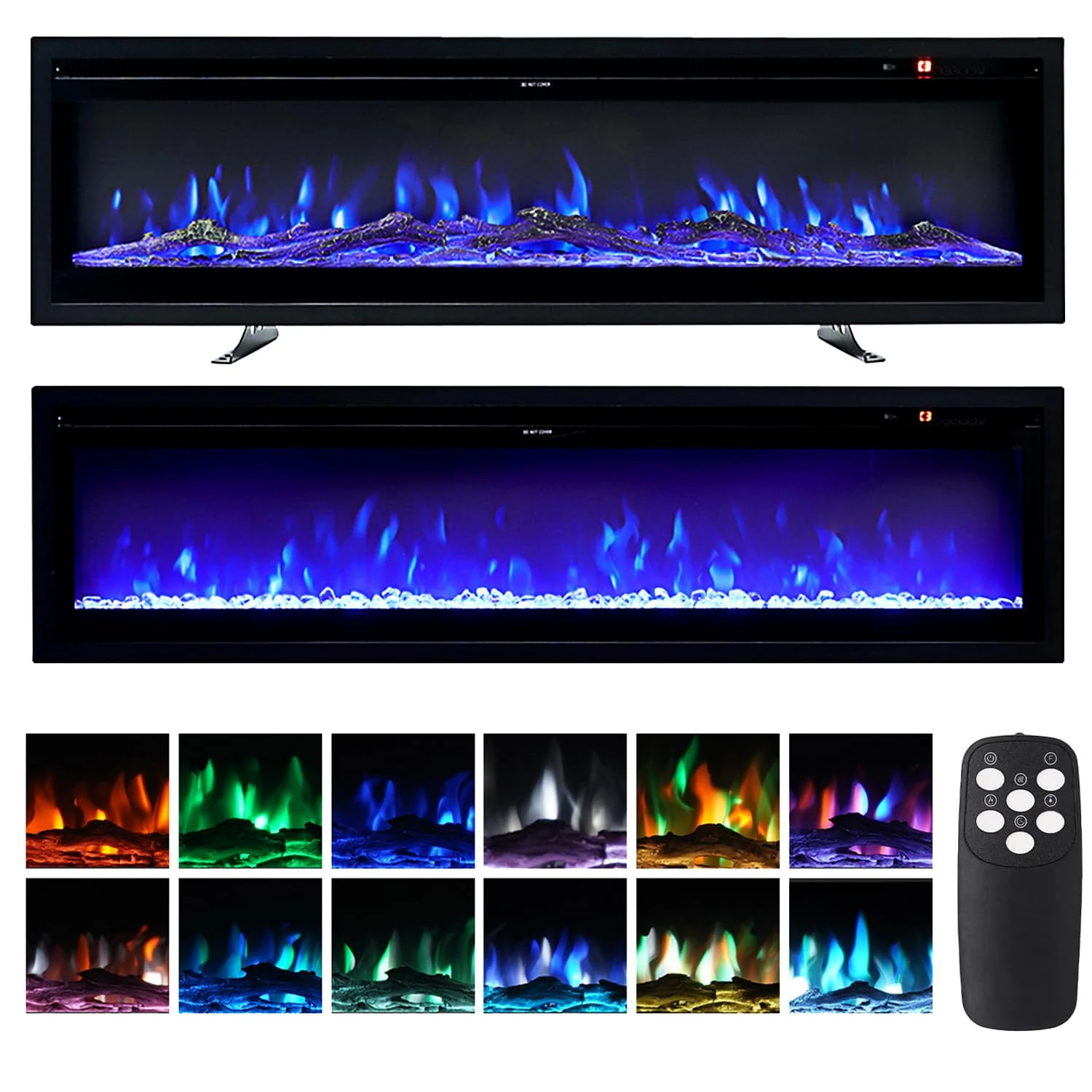 INMOZATA Electric Fire Wall Mounted/Recessed/Freestanding 102cm Electric Fireplace with Remote & Touch Screen Control 12 LED Color Flame Effect, 2 Heat Settings 900W&1800W, Crystal & Log Set