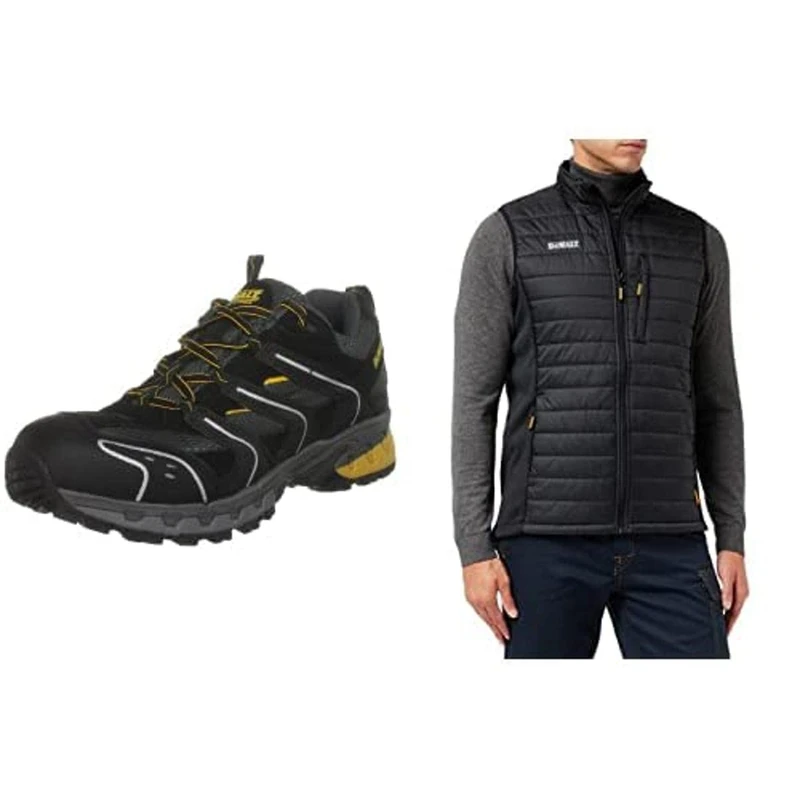 DEWALT Men's Cutter Black/Grey Safety Boot, Size 10 UK Bundle Men's Force Slim Fit Gilet, Black, Large