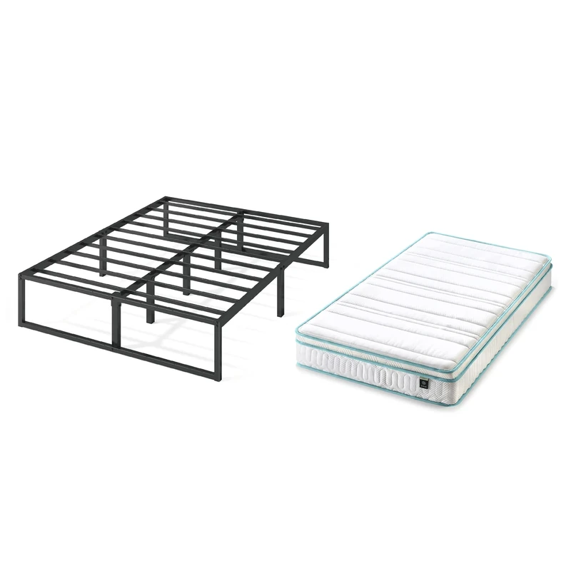 ZINUS Lorelai 36 cm Metal Platform Bed Frame Memory Foam Spring Hybrid Mattress | Double | Height 20 cm