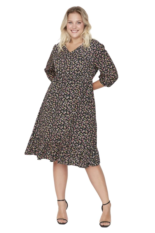 Trendyol Women Plus Size Midi Skater Relaxed Woven Plus Size Dress