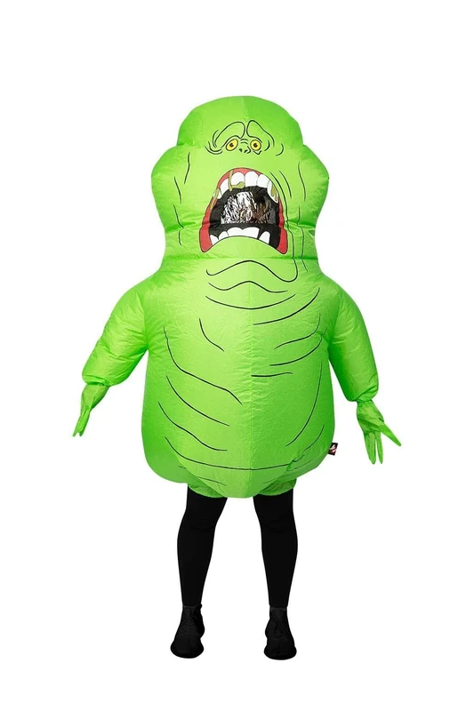 Smiffys Ghostbusters Inflatable Slimer Costume for Adults, All-in-One with Self-Inflating Fan, Green, Officially Licensed with Ghostbusters Badges, Ideal for 80s Themed Halloween Parties and Students