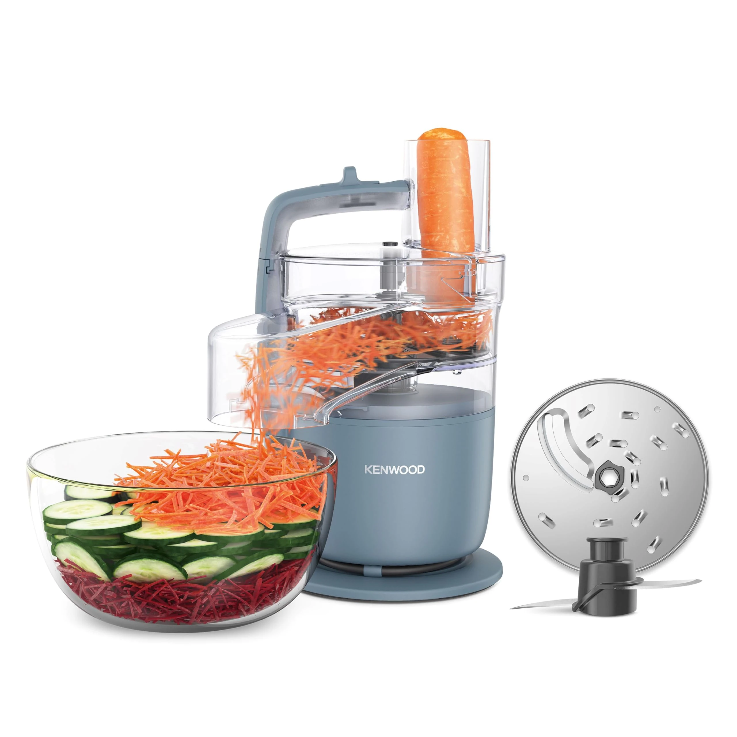 Kenwood, MultiPro Go FDP22.130GY, Food Processor, for Chopping, Slicing, Grating, Pureeing and Kneading Dough, with Express Serve, 1.3L Bowl, Knife blade, 4mm Slicing/Grating Disk, 650 Watts, Grey