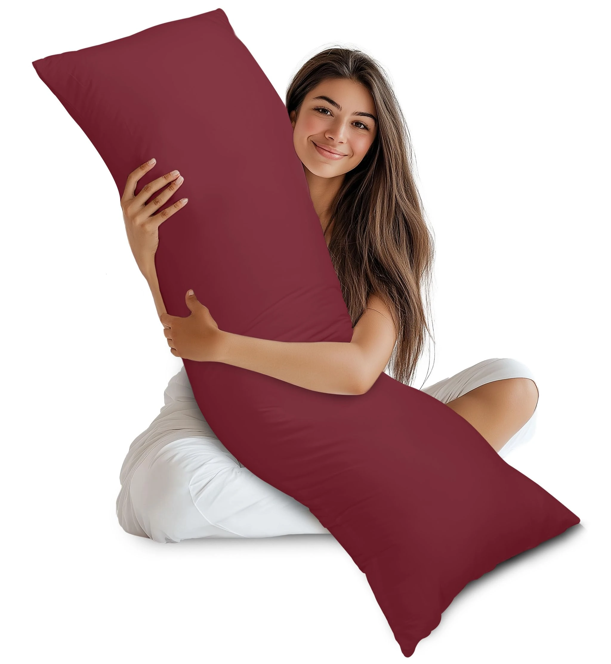 Utopia Bedding Bolster Pillow,Full Body Pillow, Soft Hollowfiber Filling, Long Pregnancy Pillow for Maternity Support and Side Sleeper (Burgundy, 50x135 cm (Pack of 1))