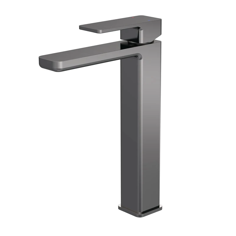 nuie WIN770 Windon Modern Bathroom Square Mono Basin High Rise Lever Handle Tap, Brushed Pewter