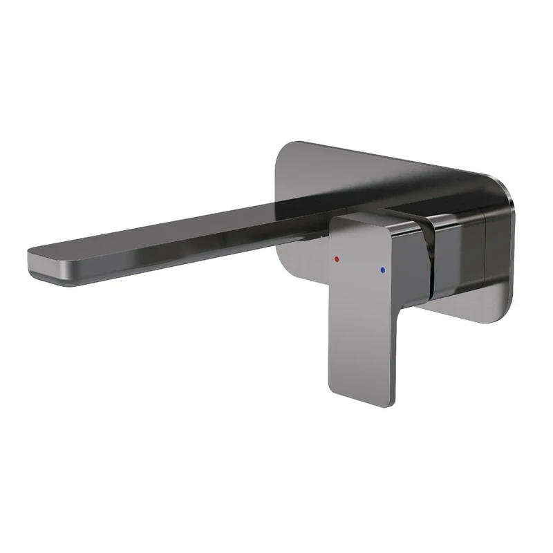 nuie WIN728 Windon Modern Bathroom Square Wall Mount 2 Tap Hole Basin Mixer Tap with Lever Handle and Back Plate, 199mm, Brushed Pewter