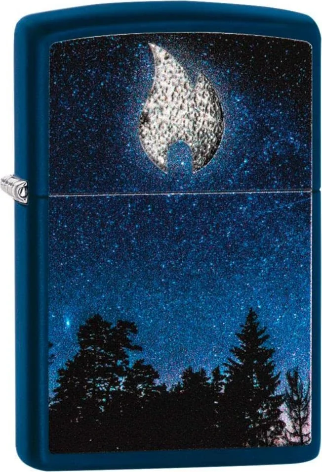 ZIPPO – Windproof Lighter, Flame Moon Design, Texture Print, Royal Blue Matte, Refillable, In Gift Box