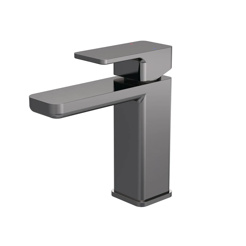 nuie WIN705 Windon Modern Bathroom Square Mono Basin Mixer Lever Handle Tap with Push Button Waste, Brushed Pewter