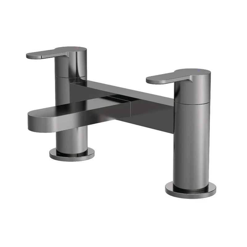 nuie ARV703 Arvan Modern Bathroom Round Deck Mounted Bath Filler Tap with Lever Handles, 230mm, Brushed Pewter
