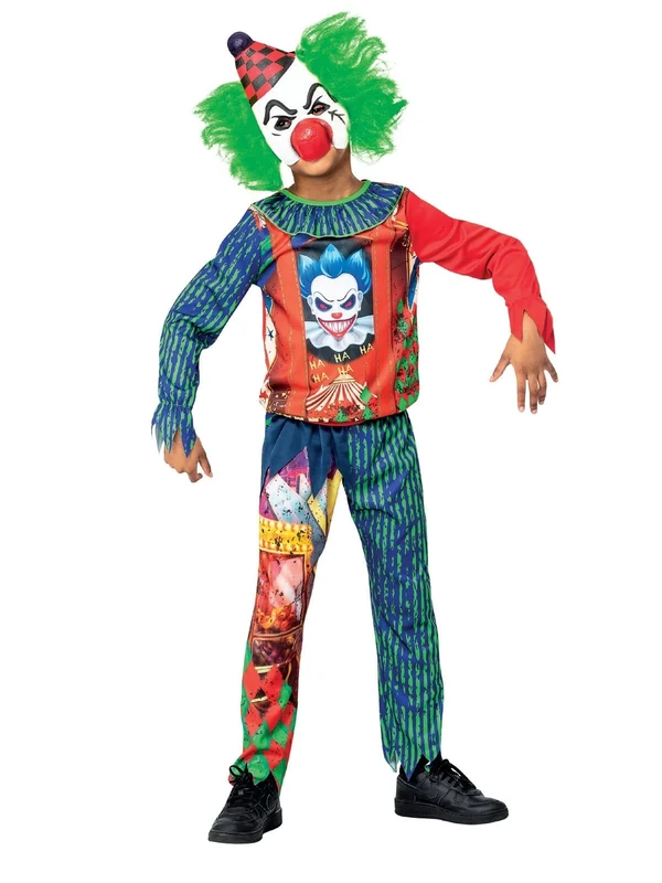 Smiffys Horror Clown Costume Top, Trousers & EVA Mask, Halloween Child Fancy Dress, Clown Dress Up Costumes