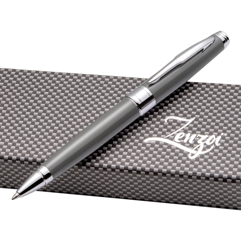 ZenZoi Grey Luxury Pens for Smooth Writing - Elegant Executive Pen Set for Men Or Women W/Quality Pen, Schmidt Gel Ballpoint Pen Ink Refills & Fancy Pen Box. Nice Business Pen Gift Set