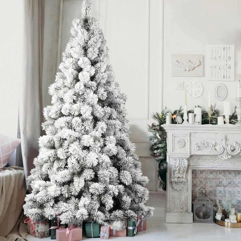 BAKAJI Snowy Christmas Tree Des Alpes 210 cm 468 Branches Very Dense Snow Effect, Polyvinyl Chloride, White
